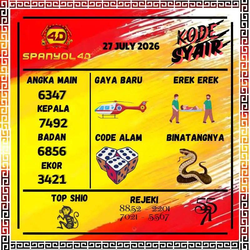 Kode Syair Spanyol4D Pools Juli 2026
